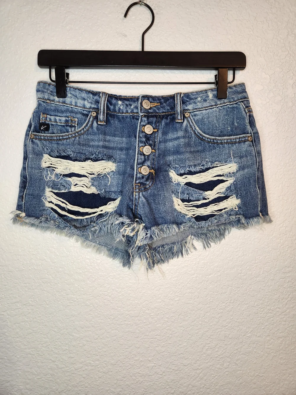 Kancan button-fly Women’s Distressed Denim Shorts Blue 33545 size XS